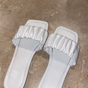 White Ruffled Women's Slide Sandals